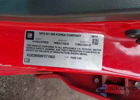 2015 Chevrolet Spark Ls Cvt из США, поврежденный, VIN KL8CB6S95FC715832